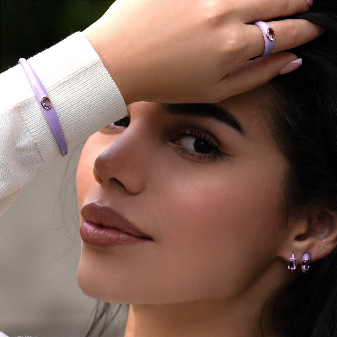 Siberian Waltz Violet Enamel & Octagon Amethyst Bangle In Rose Gold Vermeil