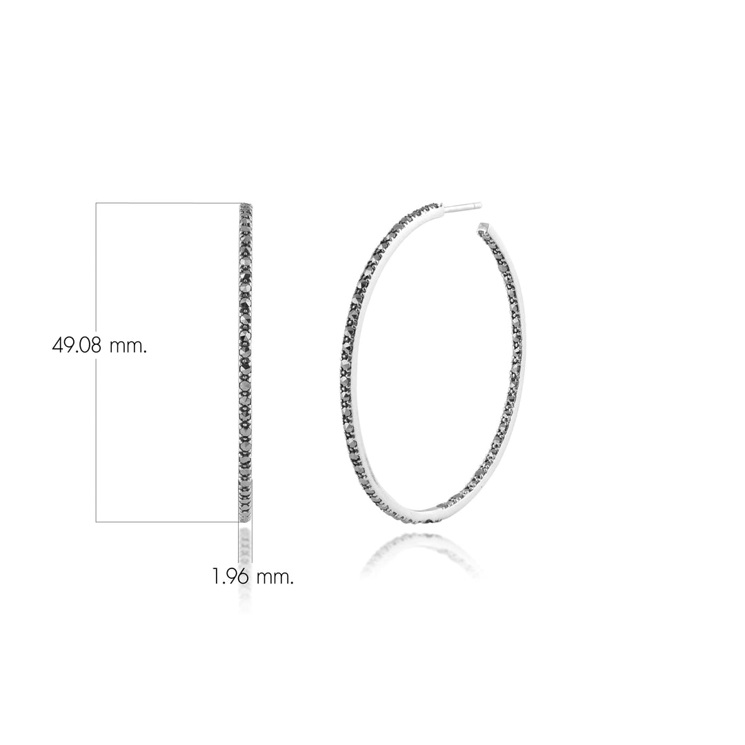 Classic Round Marcasite Large Hoop Earrings in 925 Sterling Silver