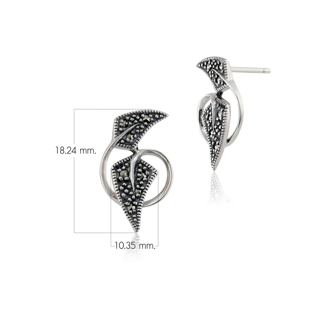 Art Nouveau Style Round Marcasite Stud Earrings in 925 Sterling Silver