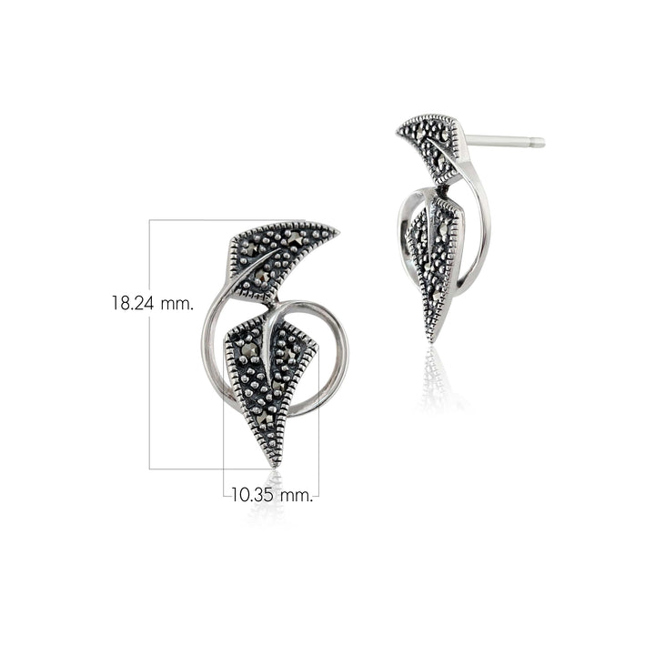 Art Nouveau Style Round Marcasite Stud Earrings in 925 Sterling Silver