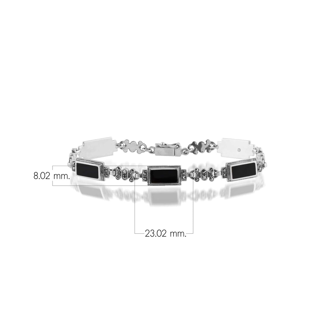 Art Deco Style Rectangle Black Onyx & Marcasite Bracelet