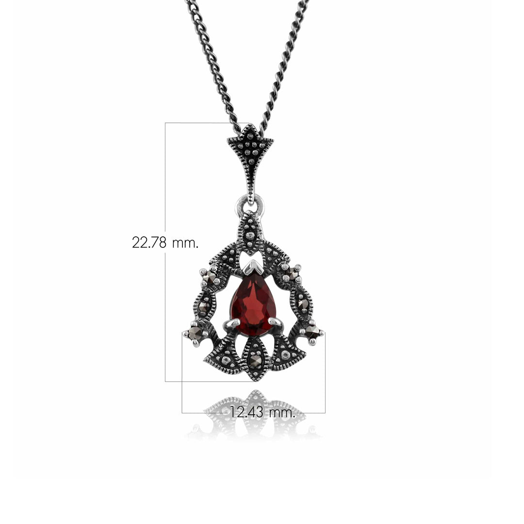 Art Nouveau Style Pear Amethyst & Marcasite Garland Necklace in 925 Sterling Silver