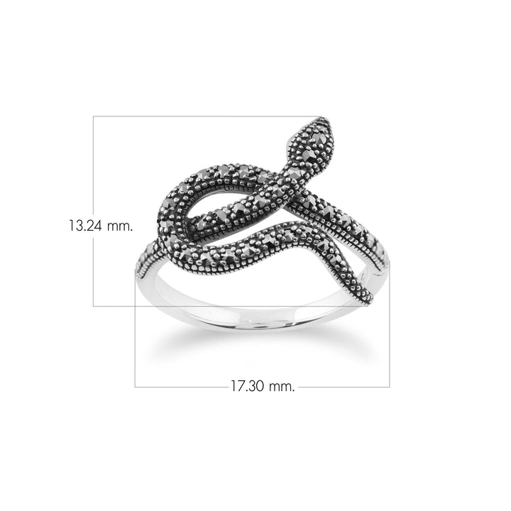 Art Nouveau Style Round Marcasite Snake Wrap Ring in 925 Sterling Silver