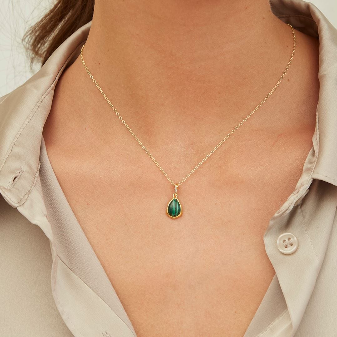 Irregular Malachite & Topaz Pendant In 18ct Gold Plated SterlIng Silver
