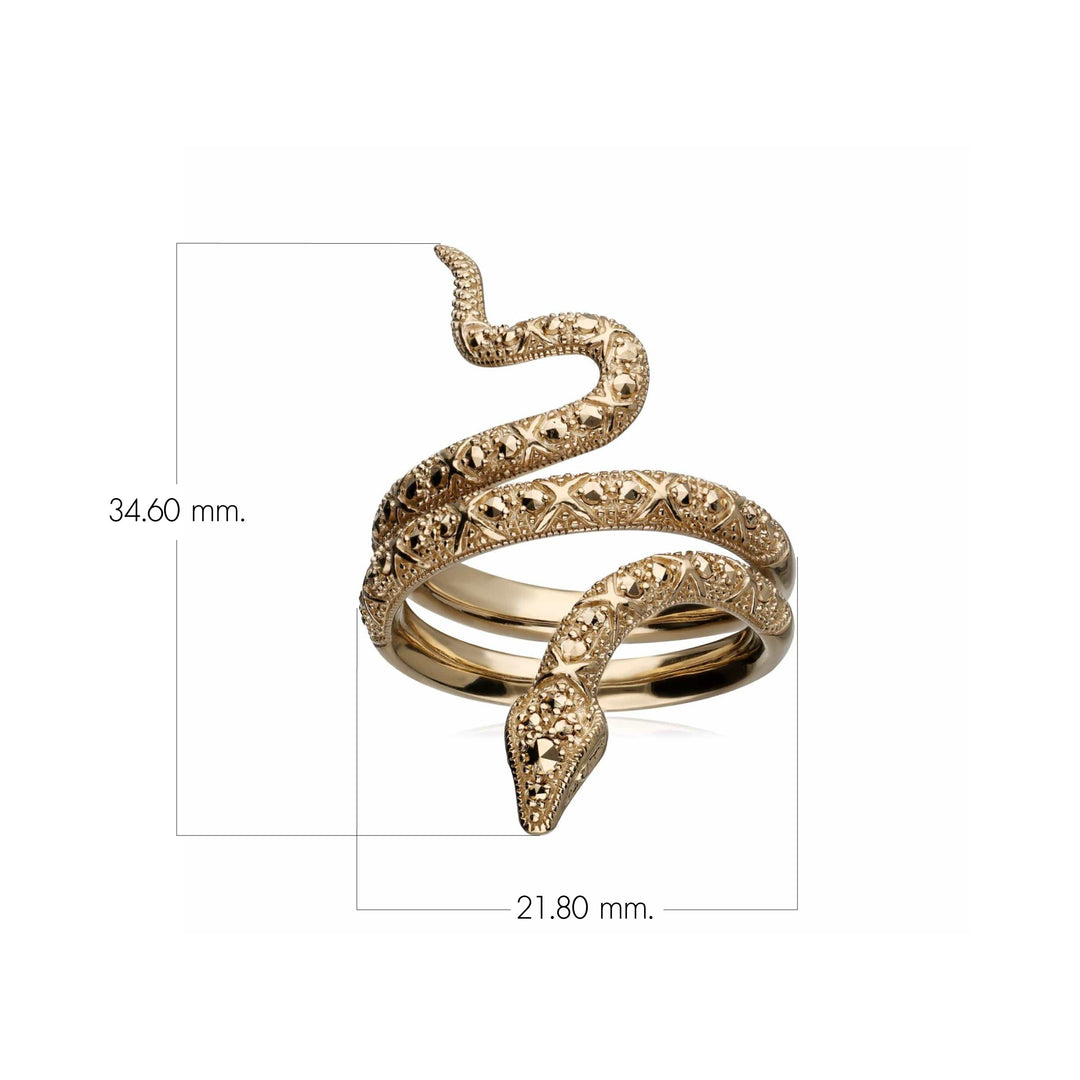 Art Nouveau Marcasite Snake Wrap Ring in 18ct Gold Plated Silver