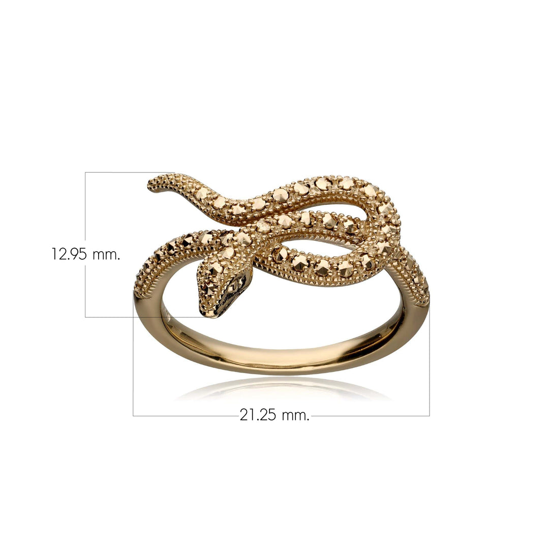 Art Nouveau Marcasite Winding Snake Ring in 18ct Gold Plated Silver