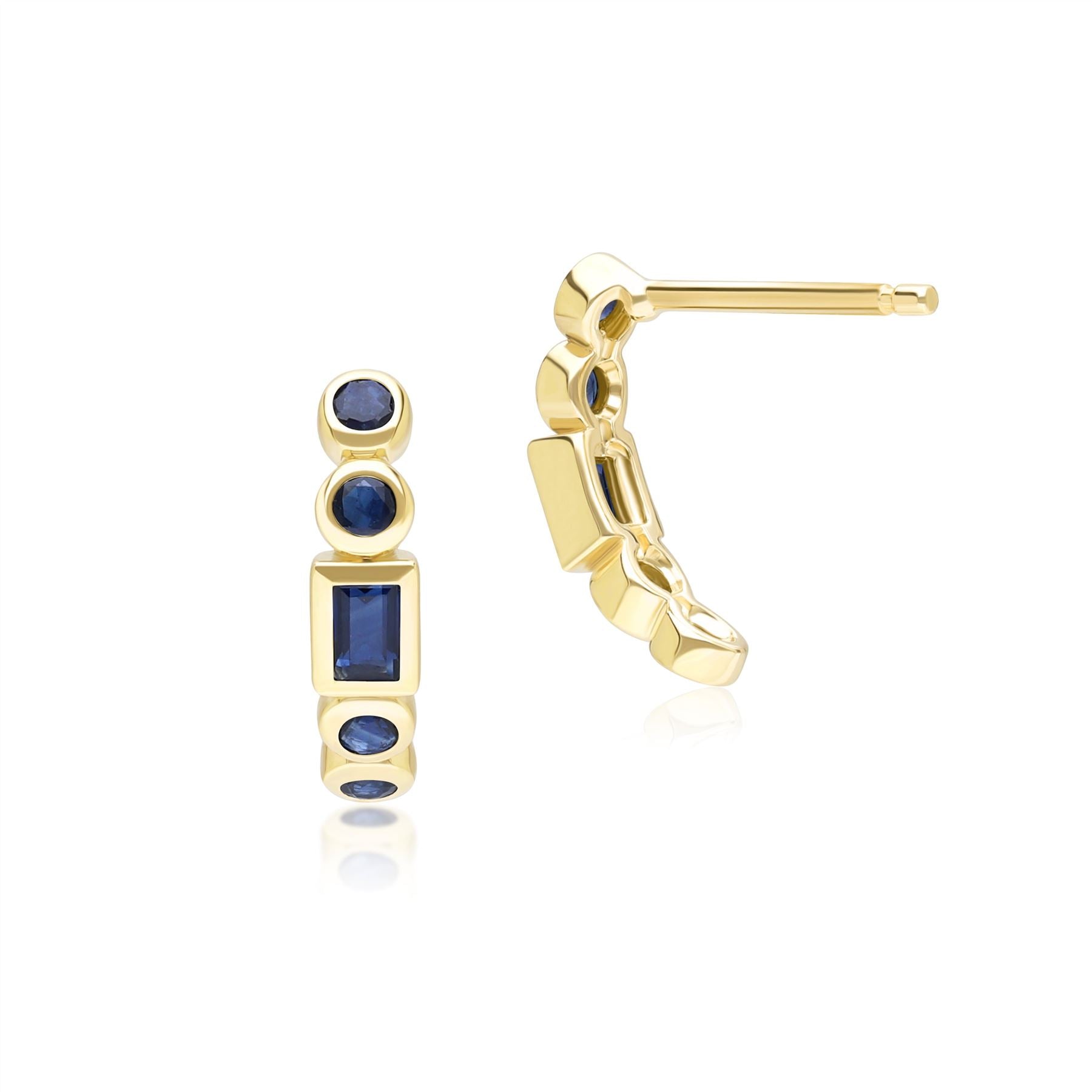 Classic Sapphire Half Eternity Hoop Earrings in 9ct Yellow Gold