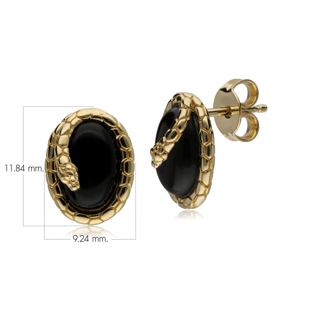 ECFEW™ Onyx Winding Snake Stud Earrings In Sterling Silver