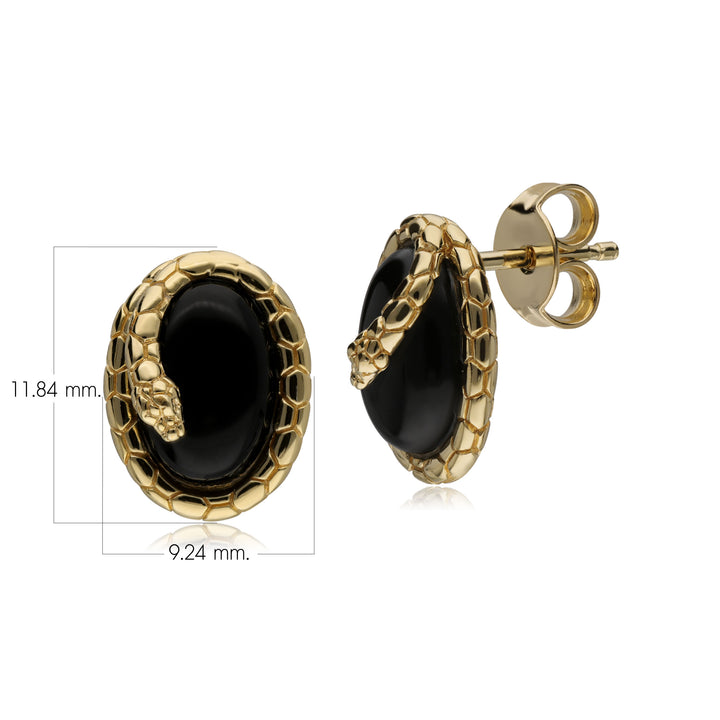 ECFEW™ Onyx Winding Snake Stud Earrings In Sterling Silver