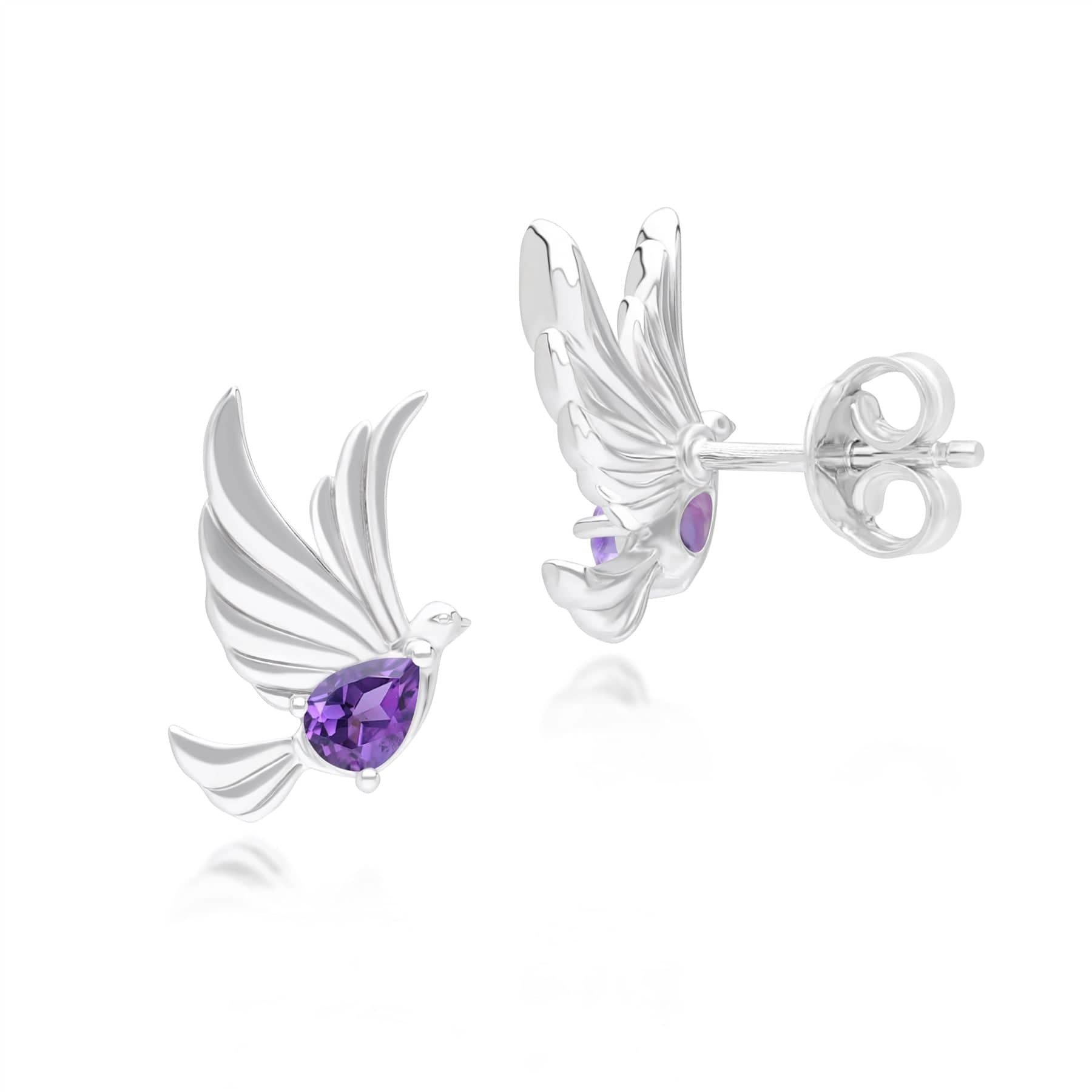 253E435303925 ECFEW™ Creator Amethyst Dove Stud Earrings in Sterling Silver Side