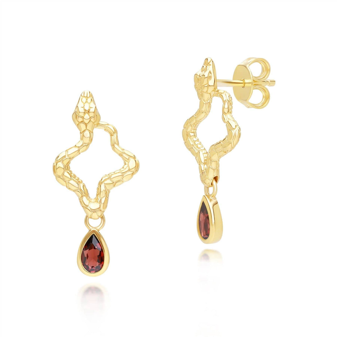 253E435401925 ECFEW™ Garnet Snake Drop Earrings in Gold Plated Sterling Silver Side