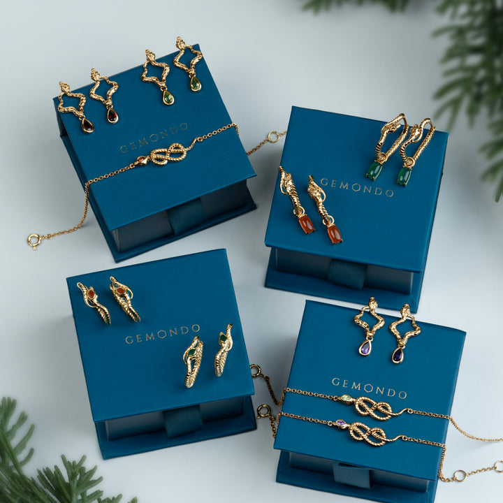ECFEW™ Peridot Snake Drop Earrings in Gold Plated Sterling Silver