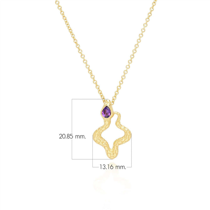 253N365702925 ECFEW™ Amethyst Snake Pendant Necklace in Gold Plated Sterling Silver Dimensions
