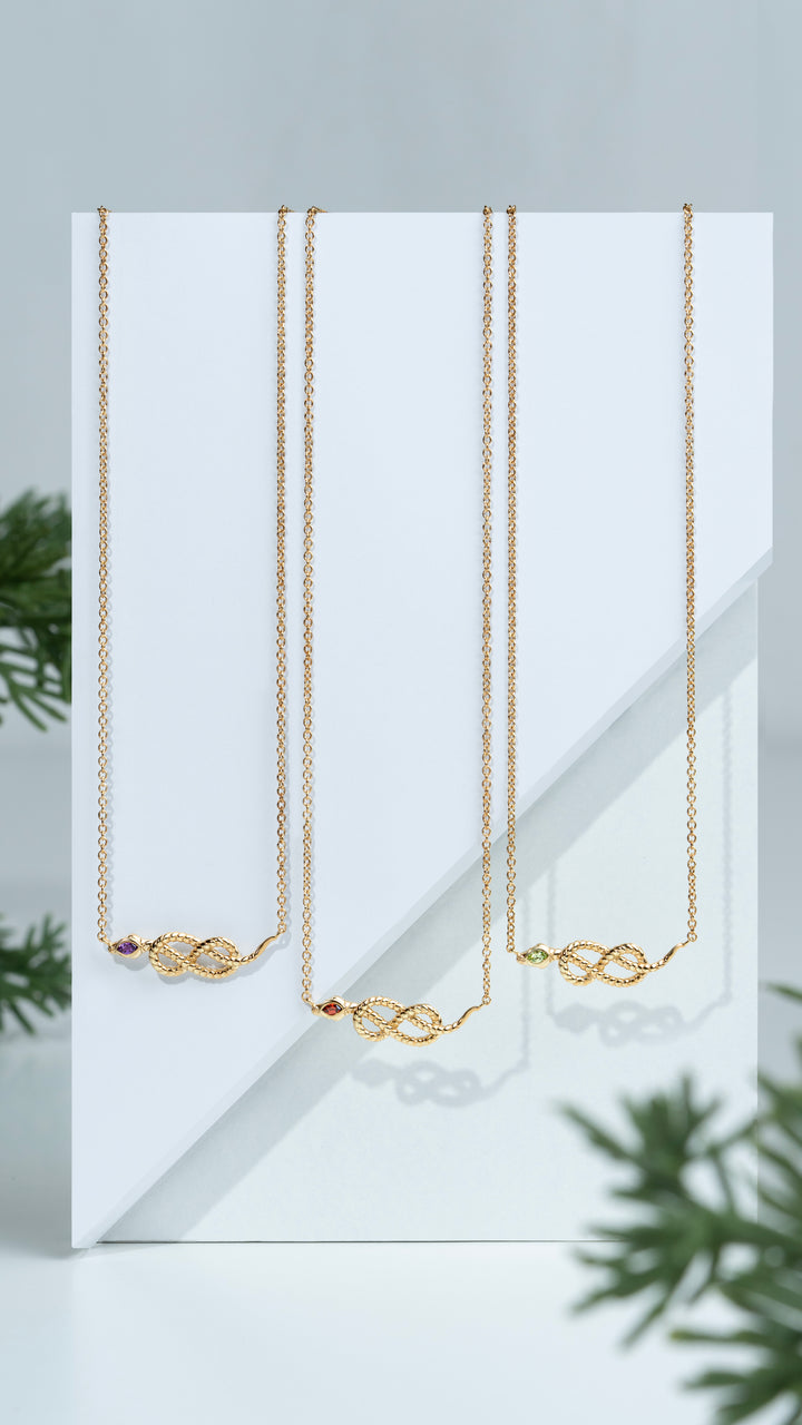 ECFEW™ Garnet Winding Snake Pendant Necklace in Gold Plated Sterling Silver