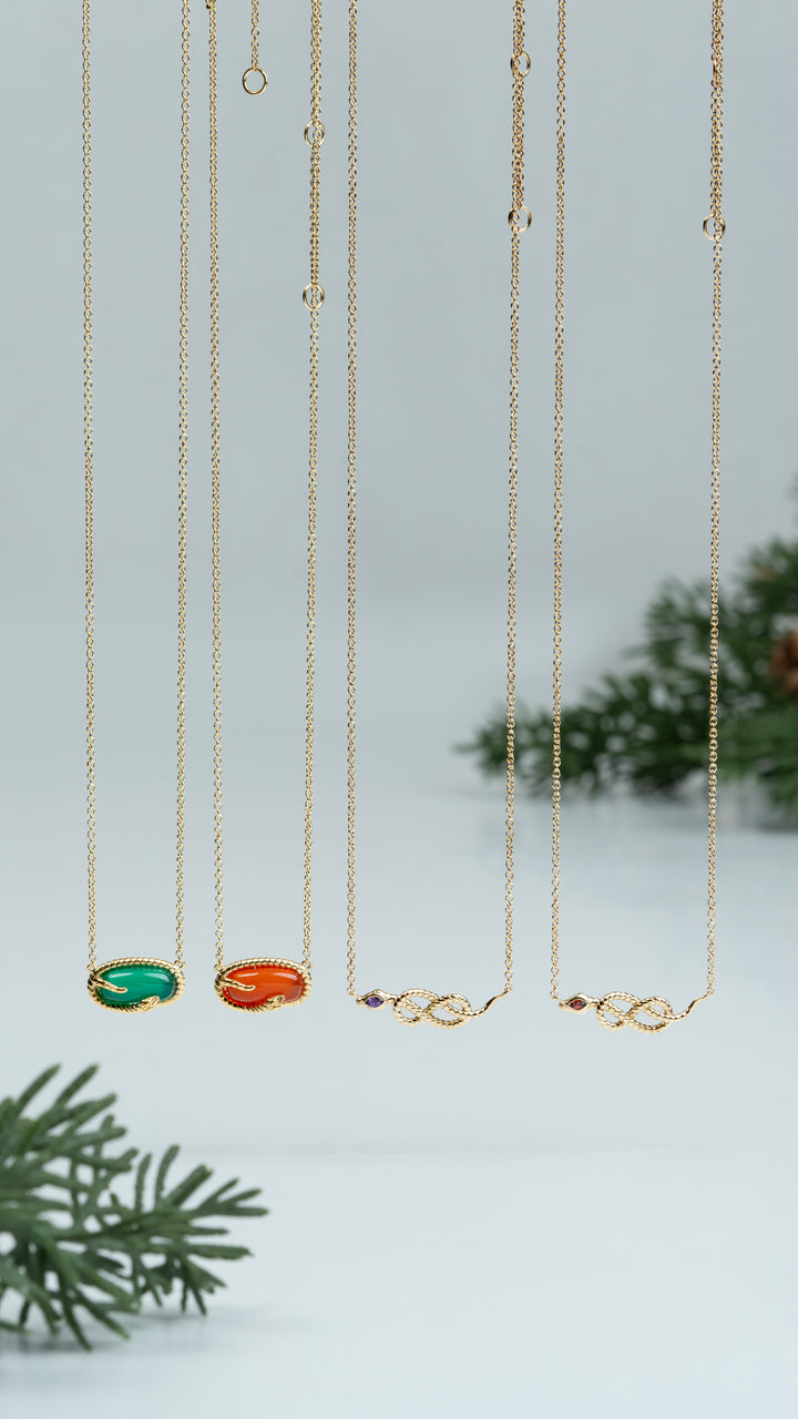 ECFEW™ Chalcedony Snake Pendant Necklace in Gold Plated Sterling Silver