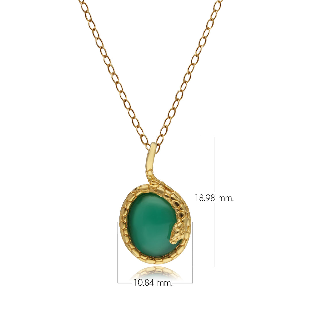 ECFEW™ Oval Dyed Green Chalcedony Winding Snake Pendant in Gold Plated Sterling Silver