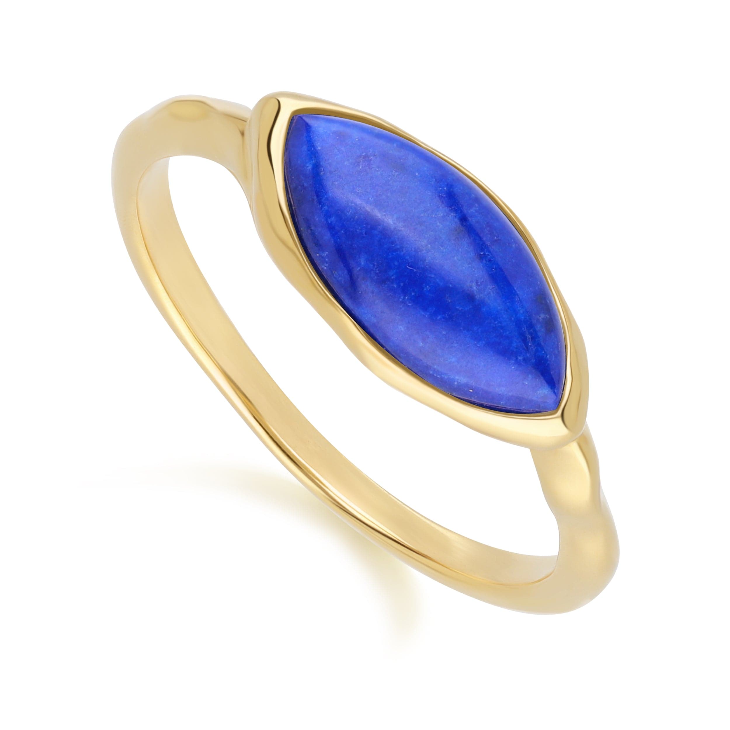 Irregular Marquise Lapis Lazuli Ring In 18ct Gold Plated SterlIng Silver