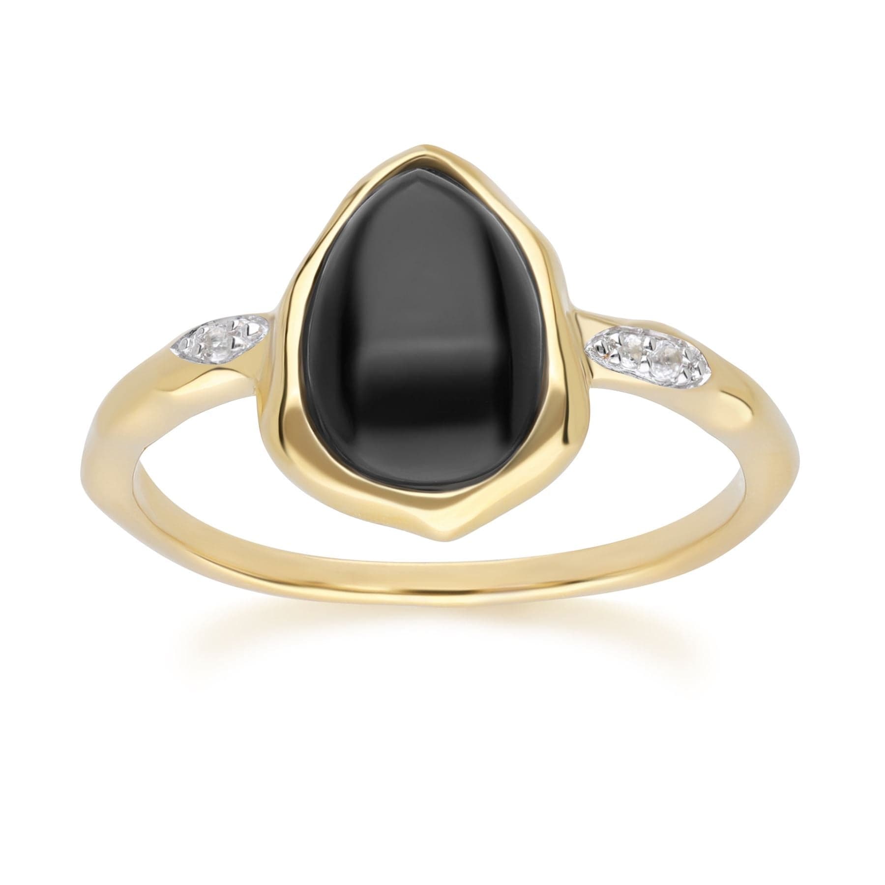 Irregular Black Onyx & Topaz Ring In 18ct Gold Plated SterlIng Silver