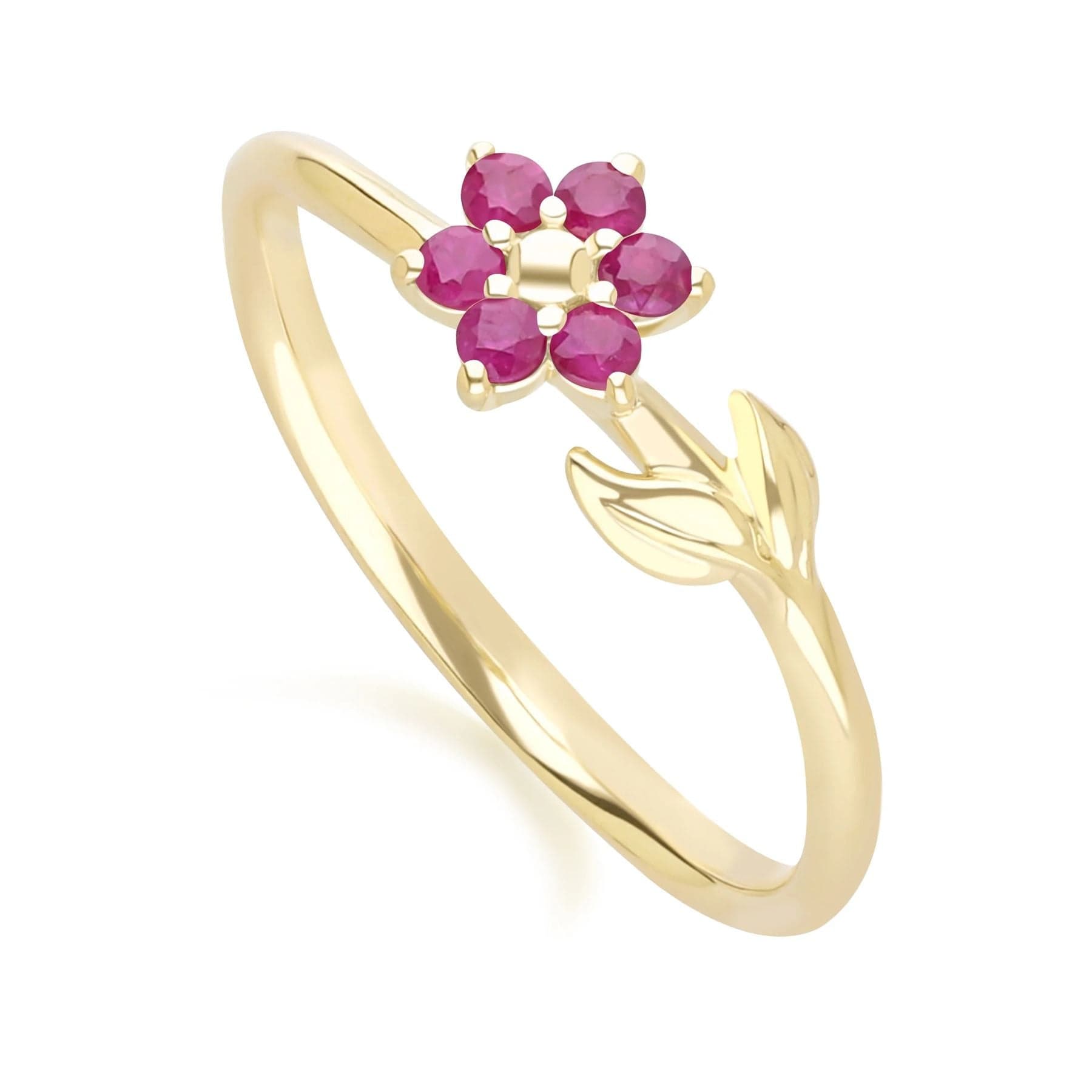 Floral Vine Ruby Ring in 9ct Yellow Gold