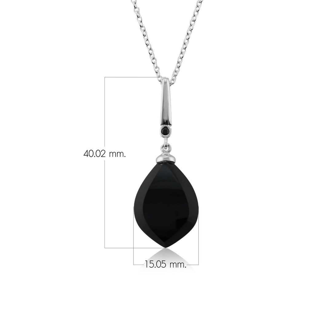 Art Deco Style Black Onyx Cabochon & Black Spinel Pendant in Sterling Silver