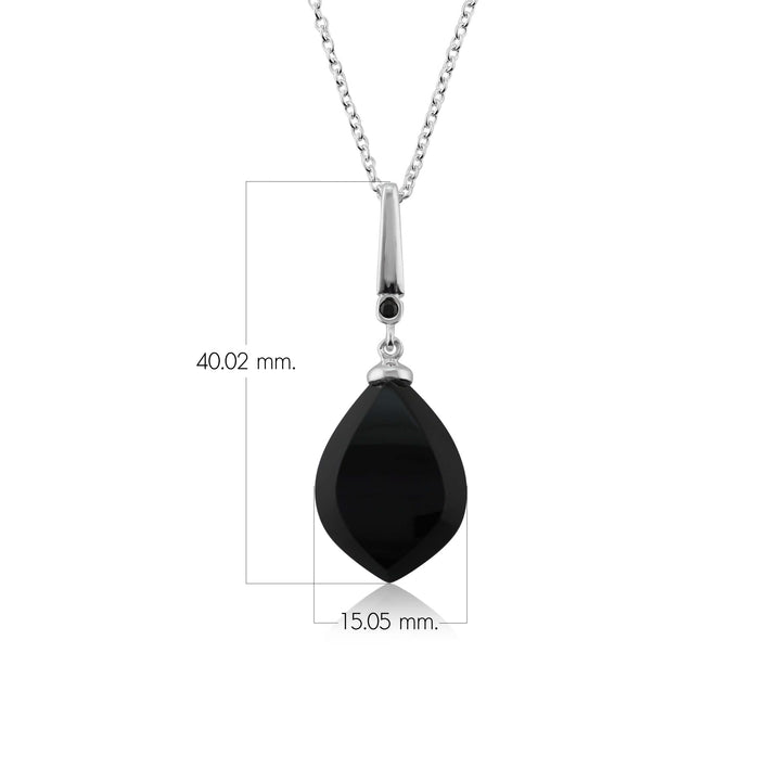 Art Deco Style Black Onyx Cabochon & Black Spinel Pendant in Sterling Silver
