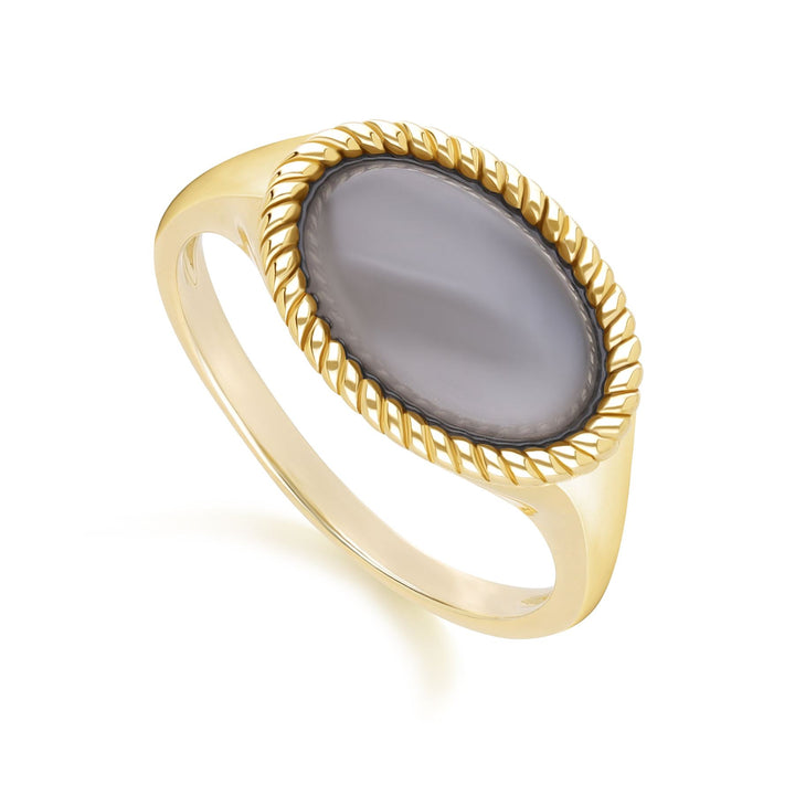 Classic Oval Black Moonstone Ring in 9ct Yellow Gold