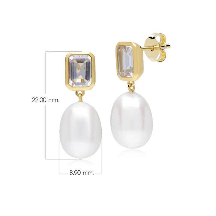 ECFEW™ Unifier White Topaz & Pearl Dangle Drop Earrings in Gold Plated Sterling Silver
