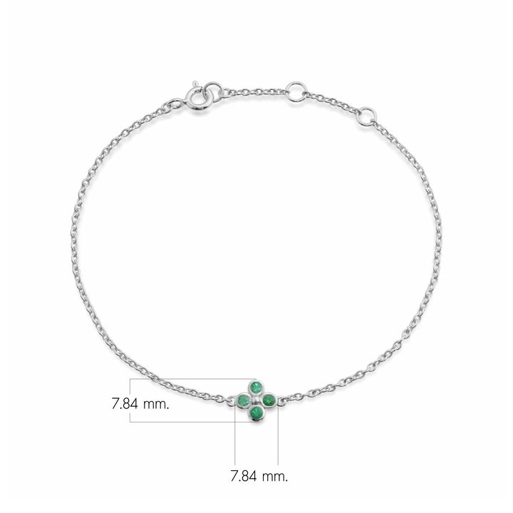 Floral Round Emerald Bezel Set Clover Bracelet in Sterling Silver