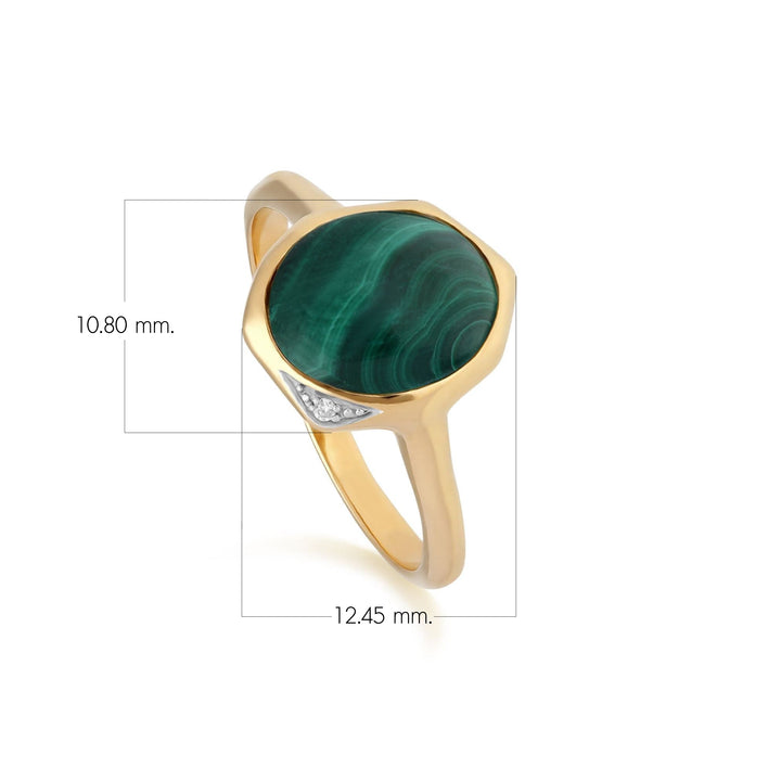 Irregular B Gem Malachite & Diamond Ring in Gold Plated Sterling Silver