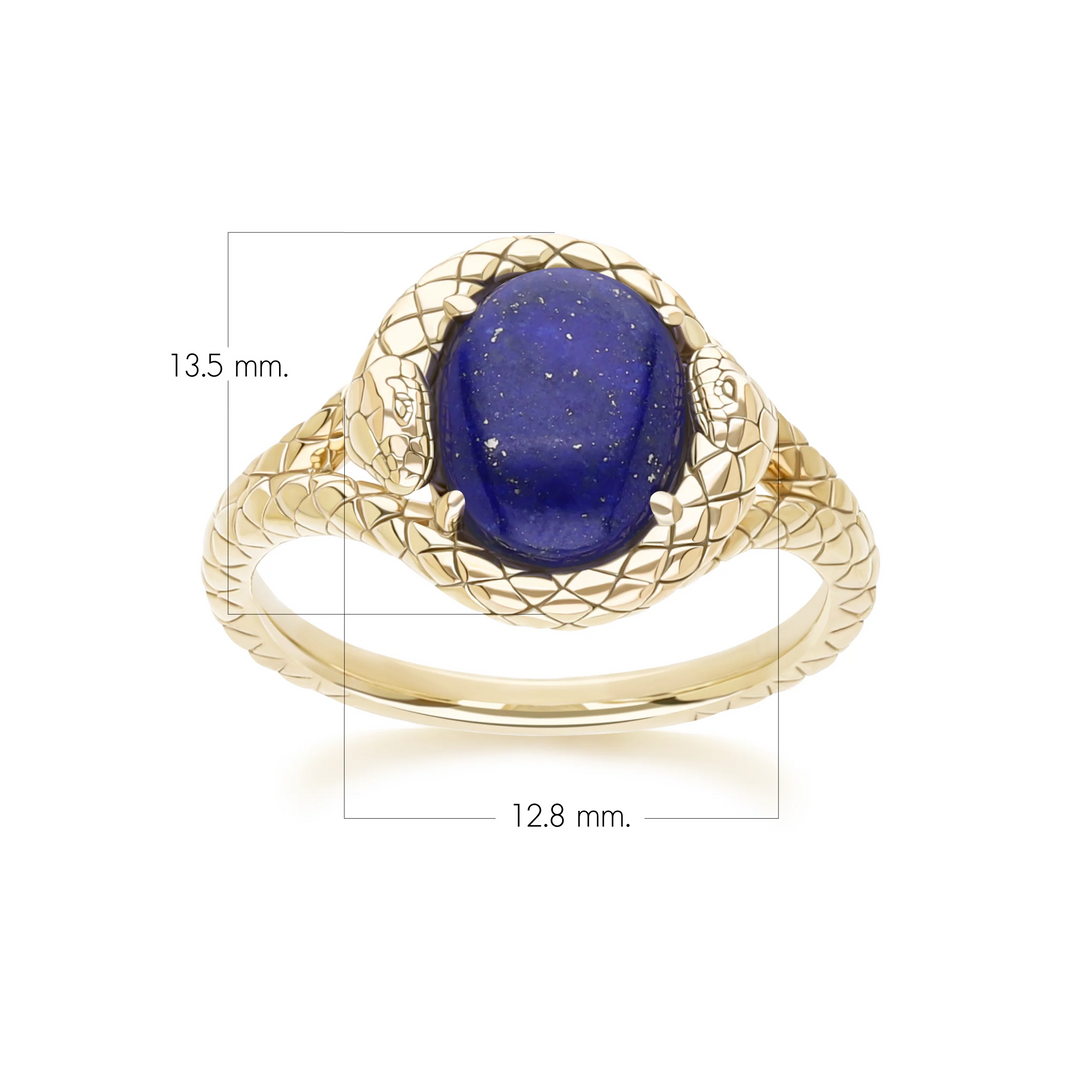 ECFEW™ Oval lapis lazuli snake two-headed coiled bezel-set cabochon ring in gold vermeil sterling silver