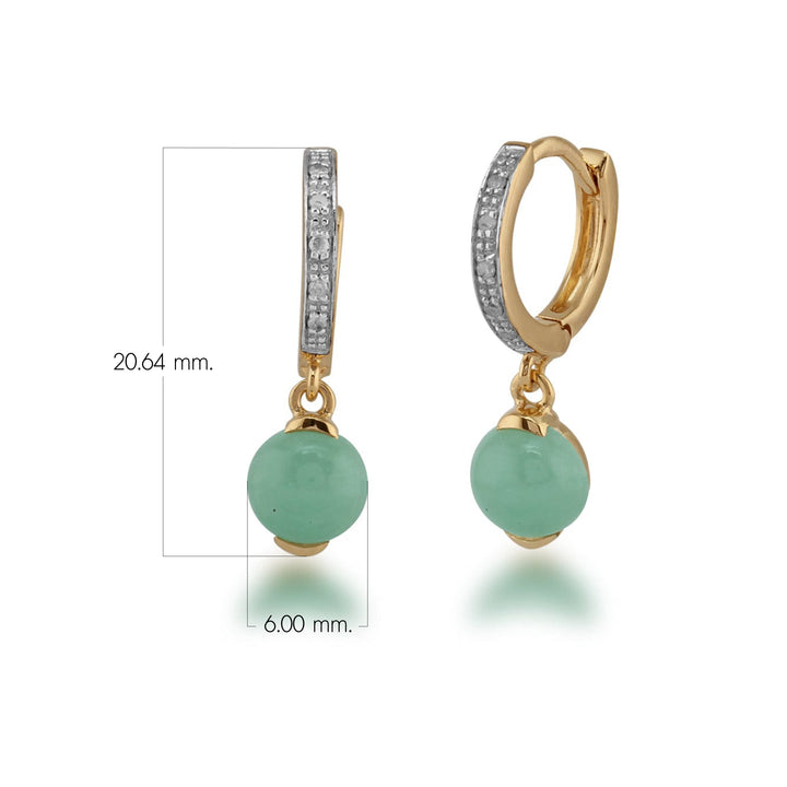 Classic Jade & Diamond Hoop Earrings in Gold Vermeil