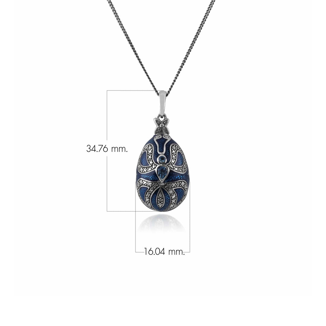 Art Nouveau Style Pear Blue Topaz Egg Pendant