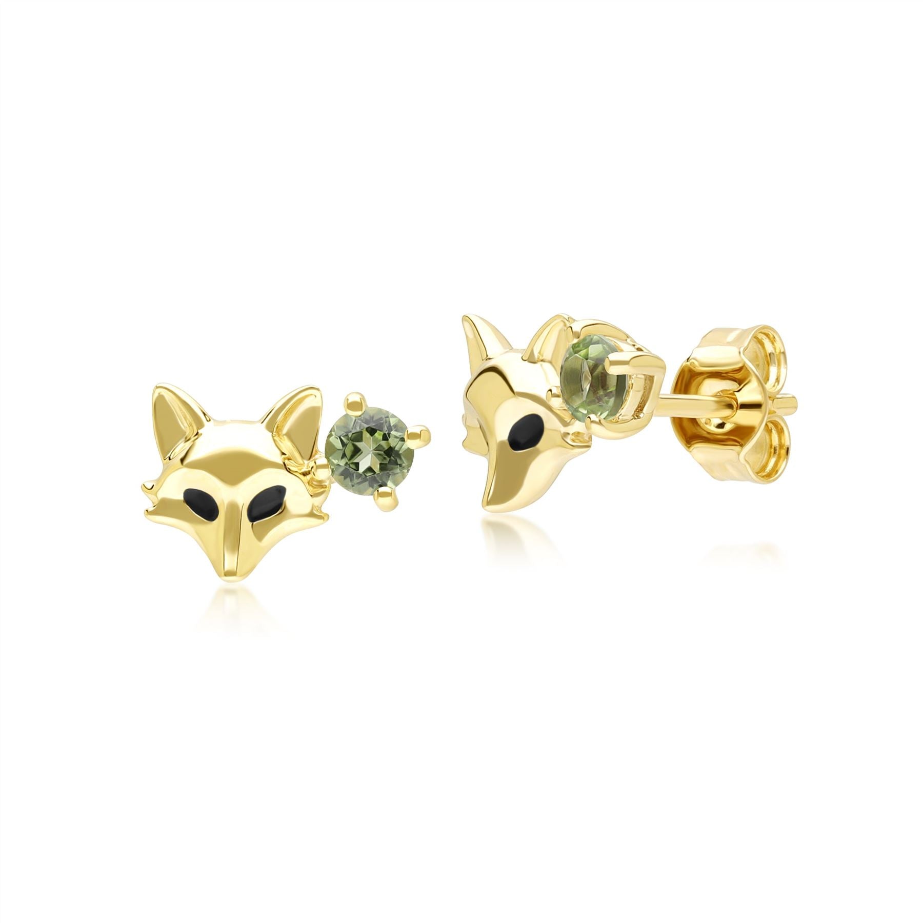 Gardenia Peridot Fox Earrings In 9ct Yellow Gold