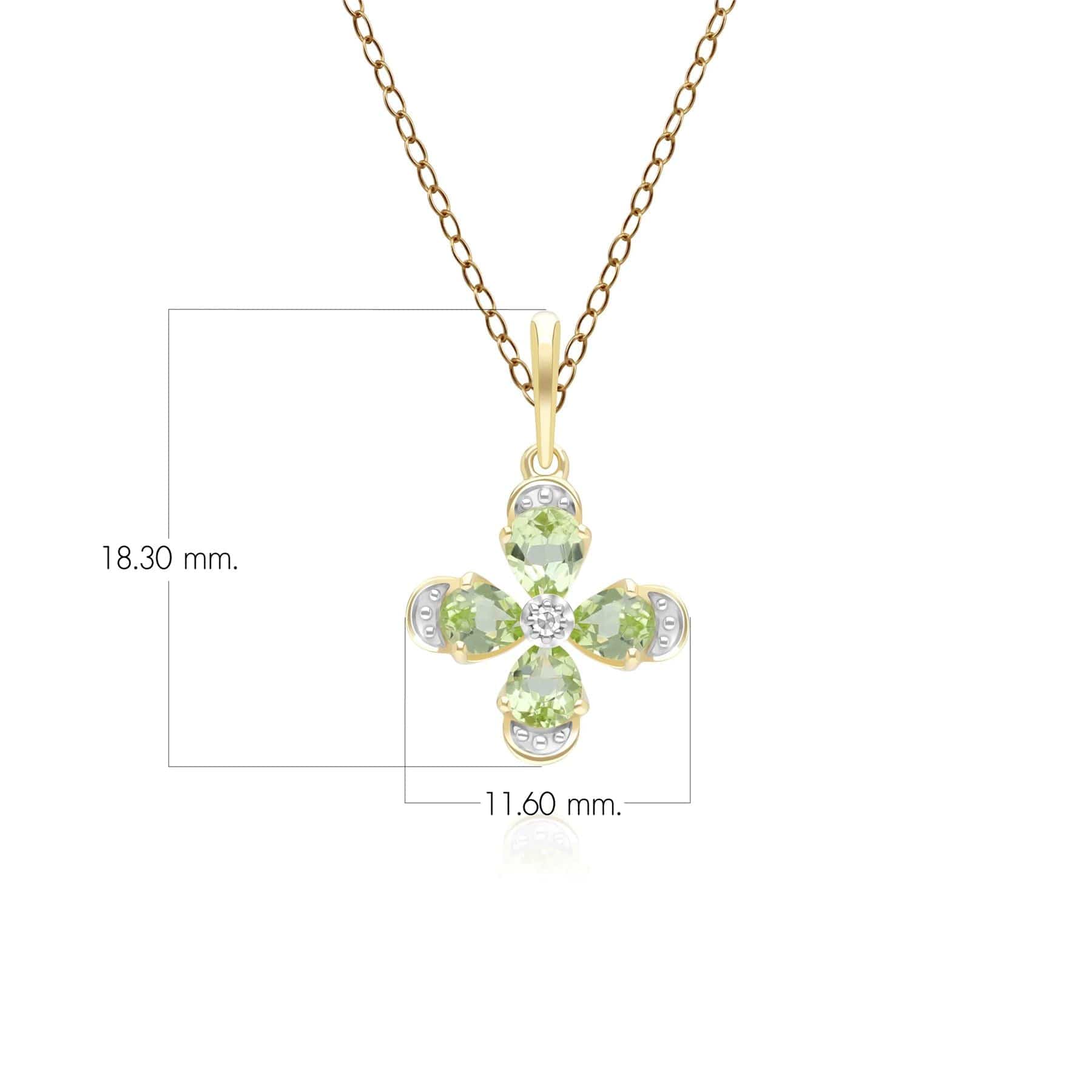 Floral Peridot & Diamond Pendant Necklace in 9ct Yellow Gold