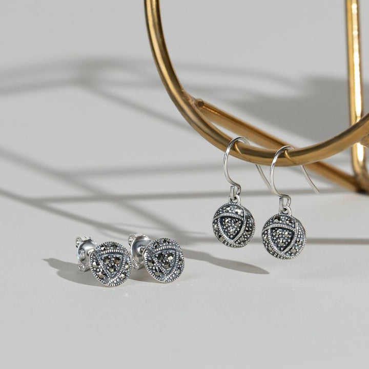 Rennie Mackintosh Round Marcasite Stud Earrings in 925 Sterling Silver