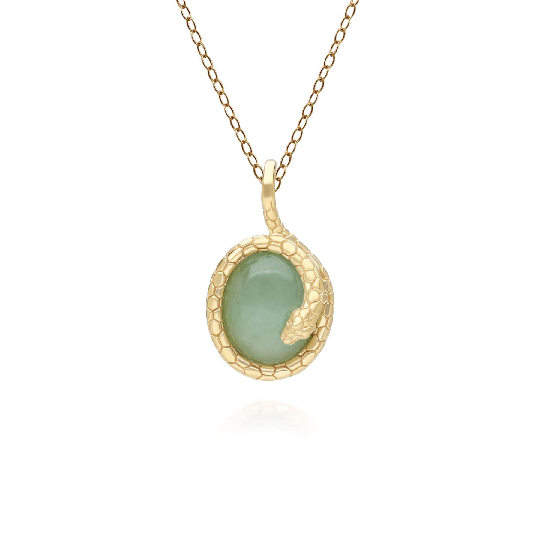 ECFEW™ OVAL JADE WINDING SNAKE PENDANT NECKLACE IN GOLD PLATED STERLING SILVER