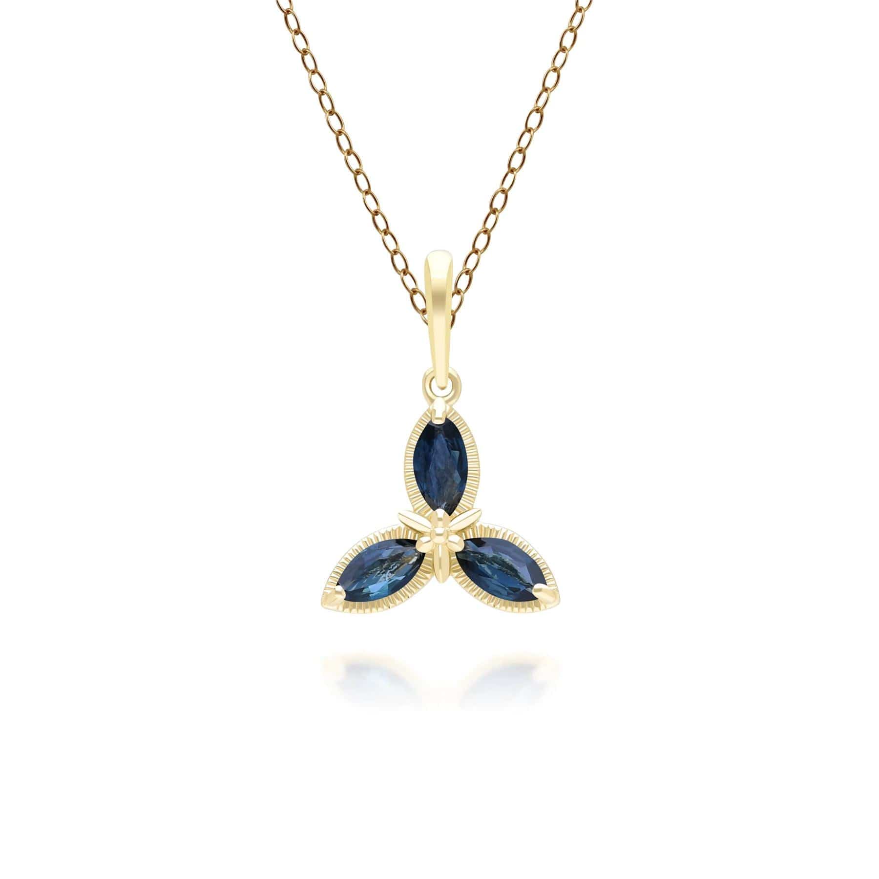 Floral Marquise Sapphire Pendant Necklace in 9ct Yellow Gold