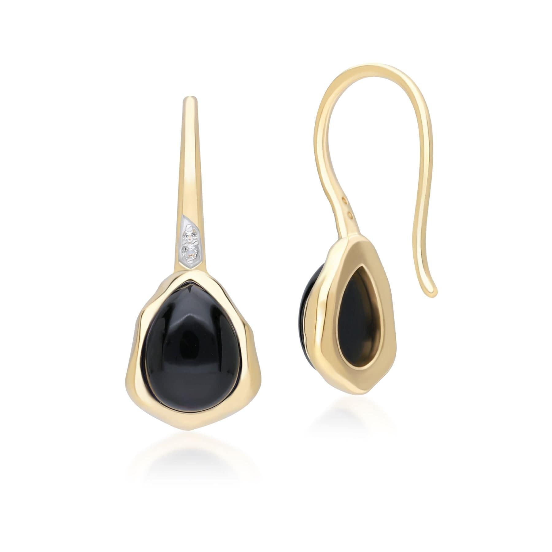 Irregular Black Onyx & Topaz  Drop Earrings In 18ct Gold Plated SterlIng Silver