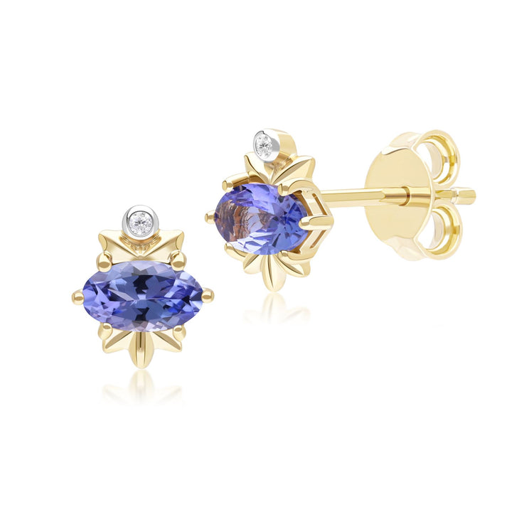 Classic Oval Tanzanite & Diamond Stud Earrings in 9ct Yellow Gold