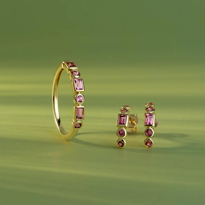 Classic Pink Tourmaline Eternity Ring in 9ct Yellow Gold
