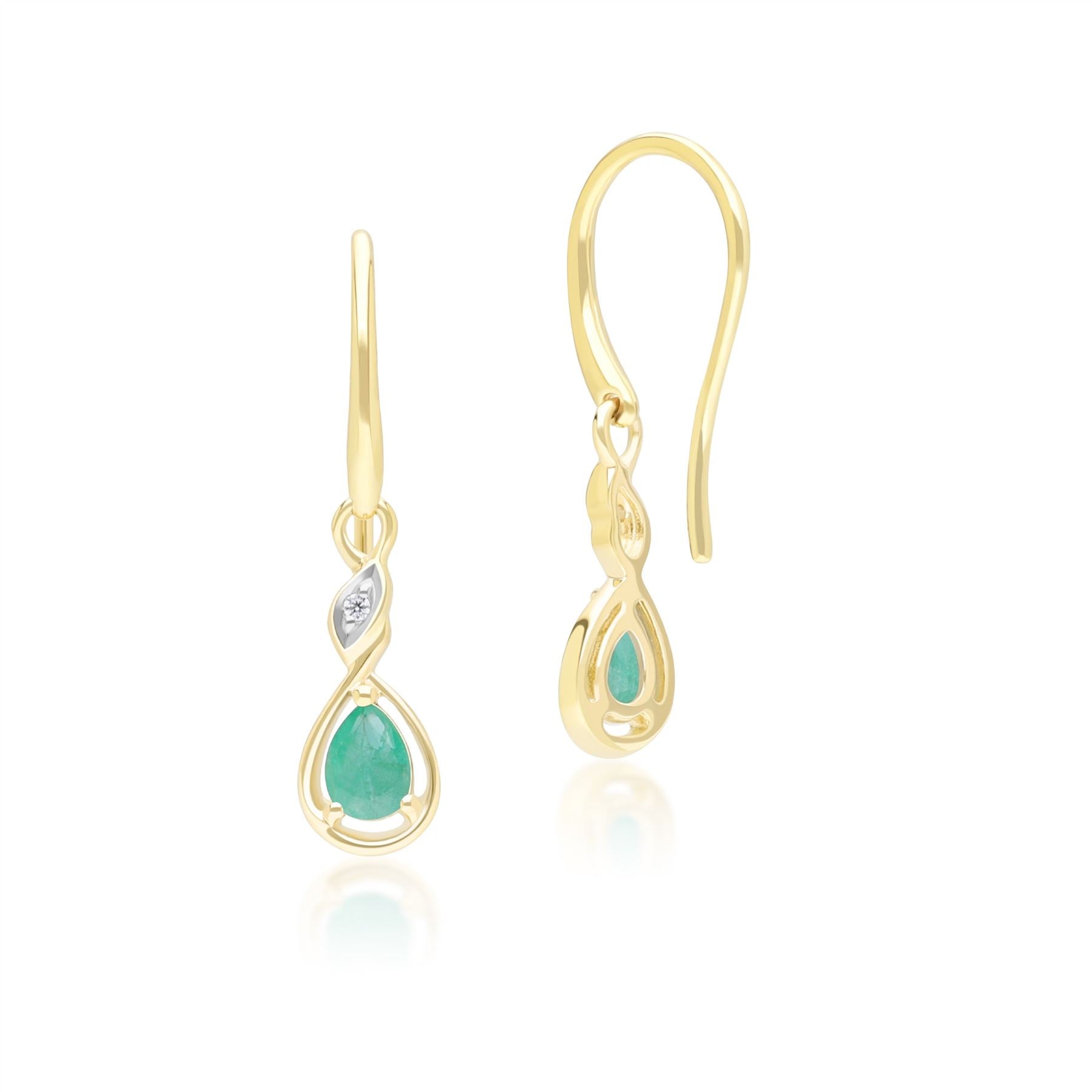 Classic Pear Emerald & Diamond Drop Earrings In 9ct Yellow Gold