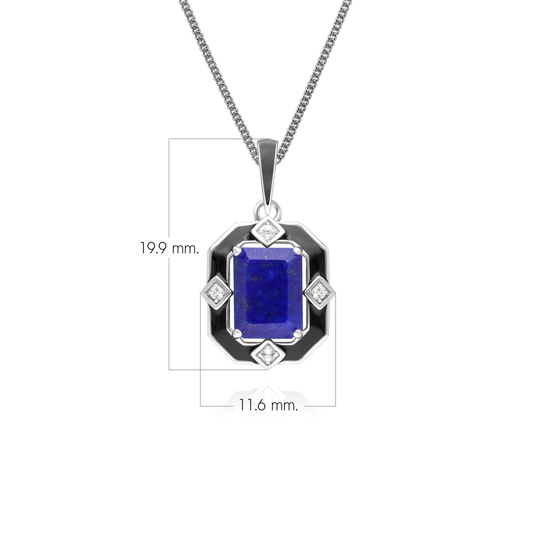 Grand Deco Black Enamel, Lapis Lazuli & Topaz Pendant Necklace in Sterling Silver