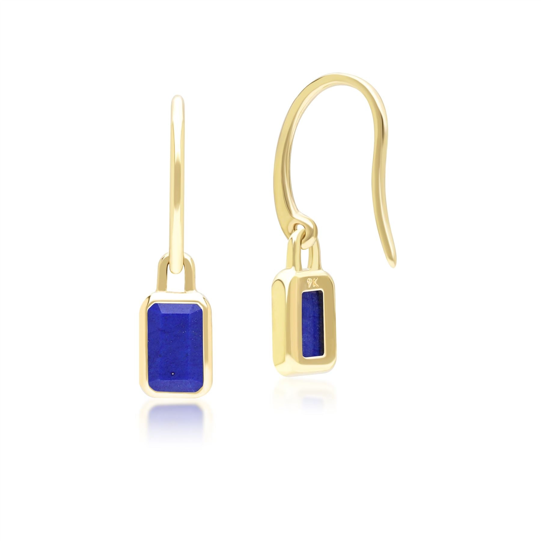 Classic Baguette Lapis Lazuli Drop Earrings in 9ct Yellow Gold