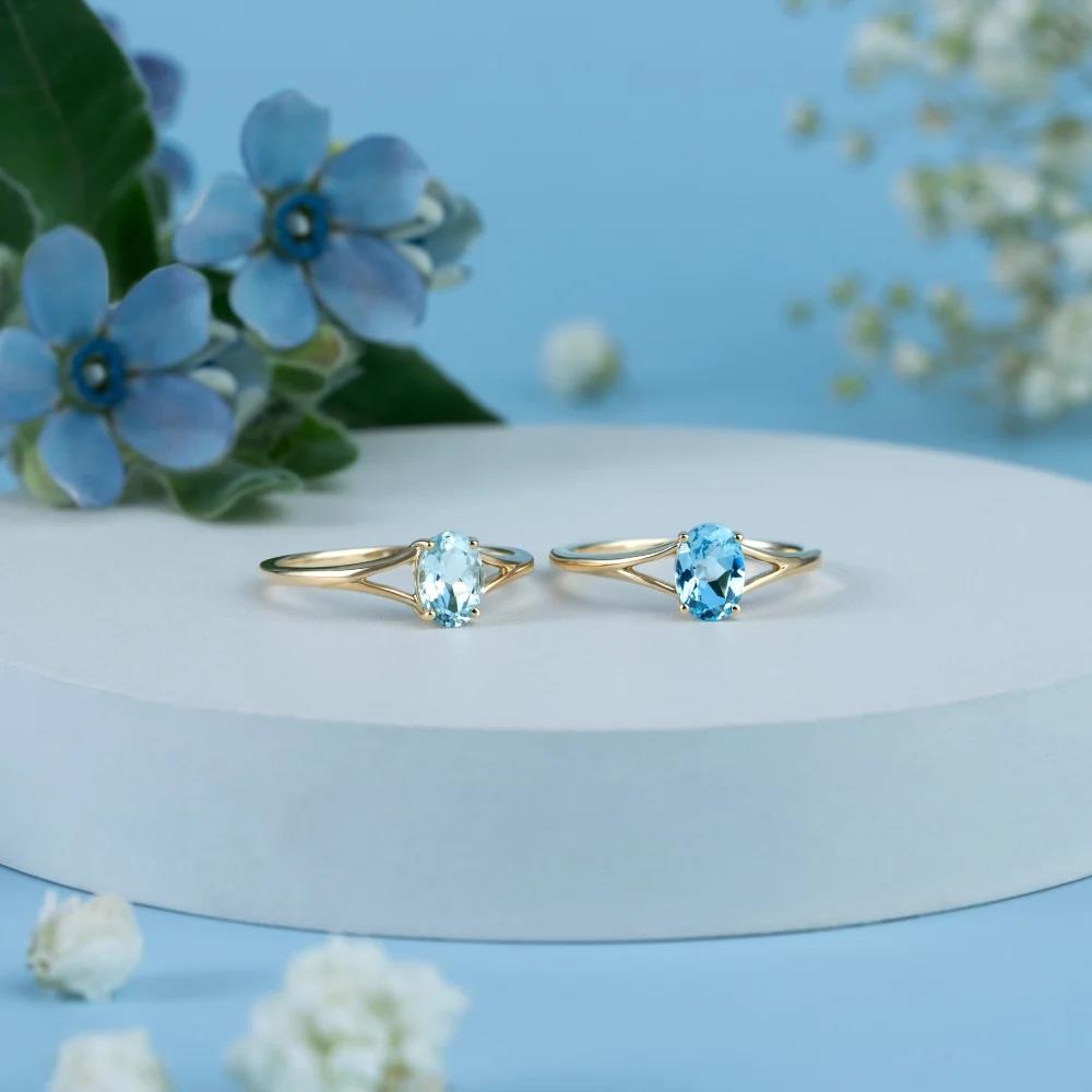 Classic Oval Sky Blue Topaz Ring in 9ct Yellow Gold