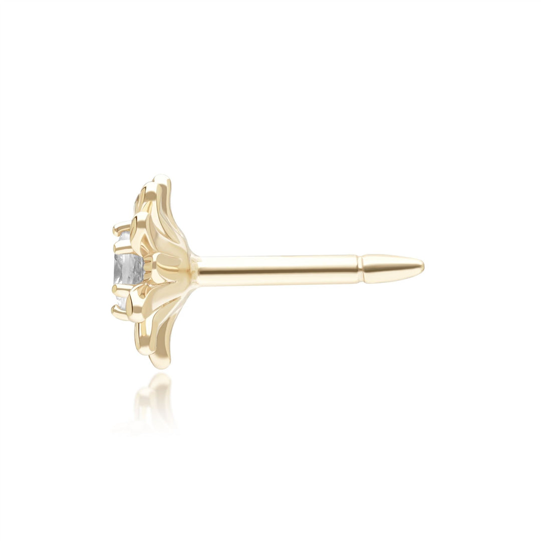Gardenia Daisy White Sapphire Floral Halo Flower Pin in Solid 9ct Yellow Gold