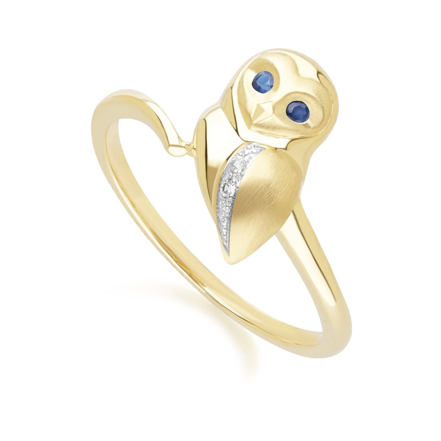 135R2103039 Gardenia Sapphire and White Sapphire Owl Ring in 9ct Yellow Gold Side