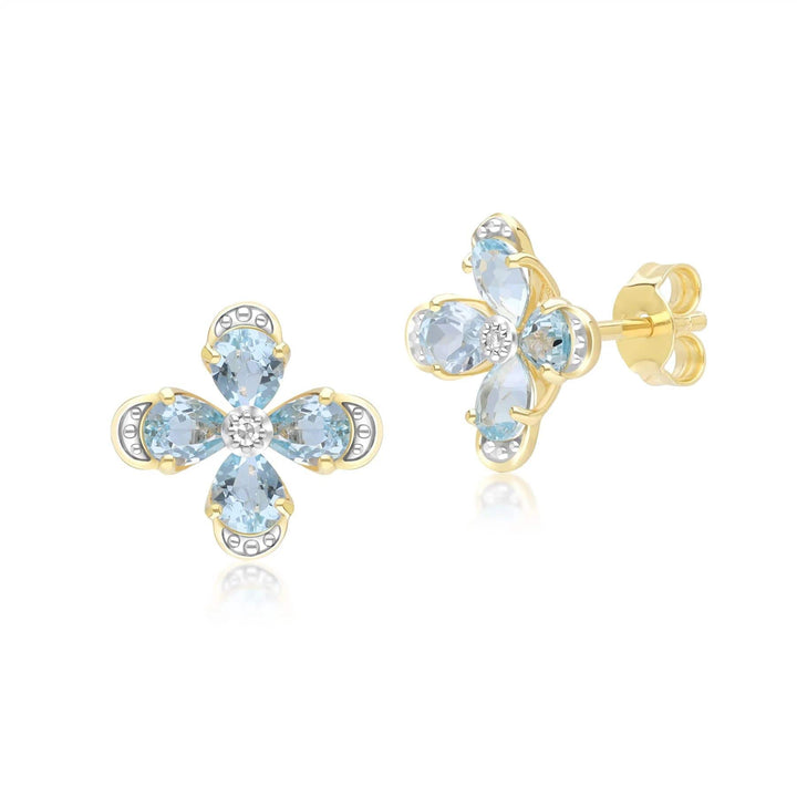 Floral Topaz & Diamond Stud Earrings in 9ct Yellow Gold