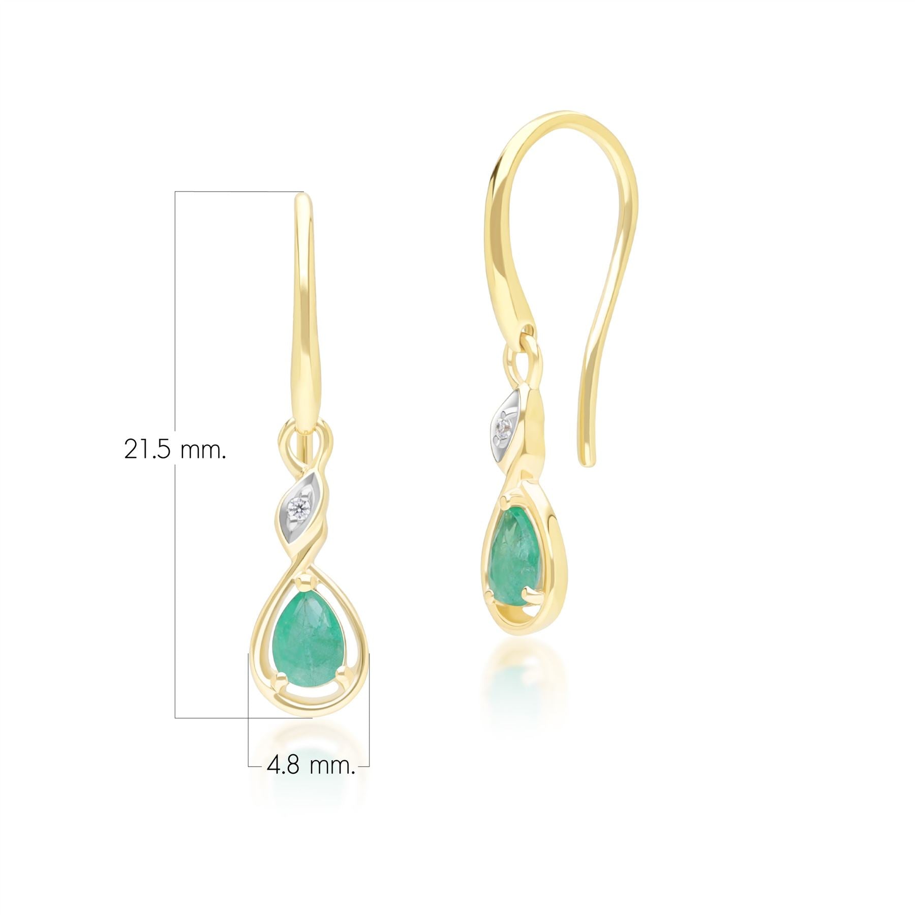Classic Pear Emerald & Diamond Drop Earrings In 9ct Yellow Gold