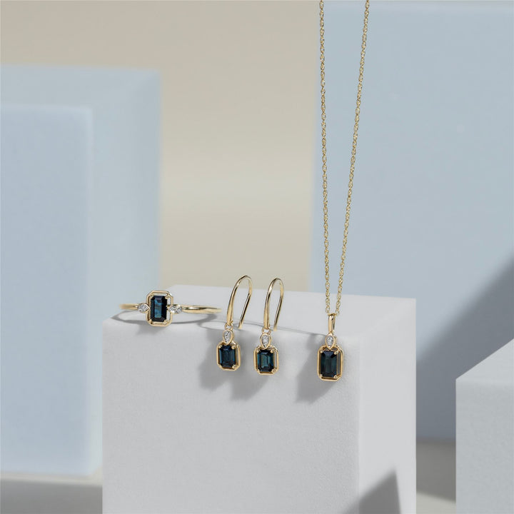 Classic Sapphire Baguette & Diamond Drop Earrings In 9ct Yellow Gold