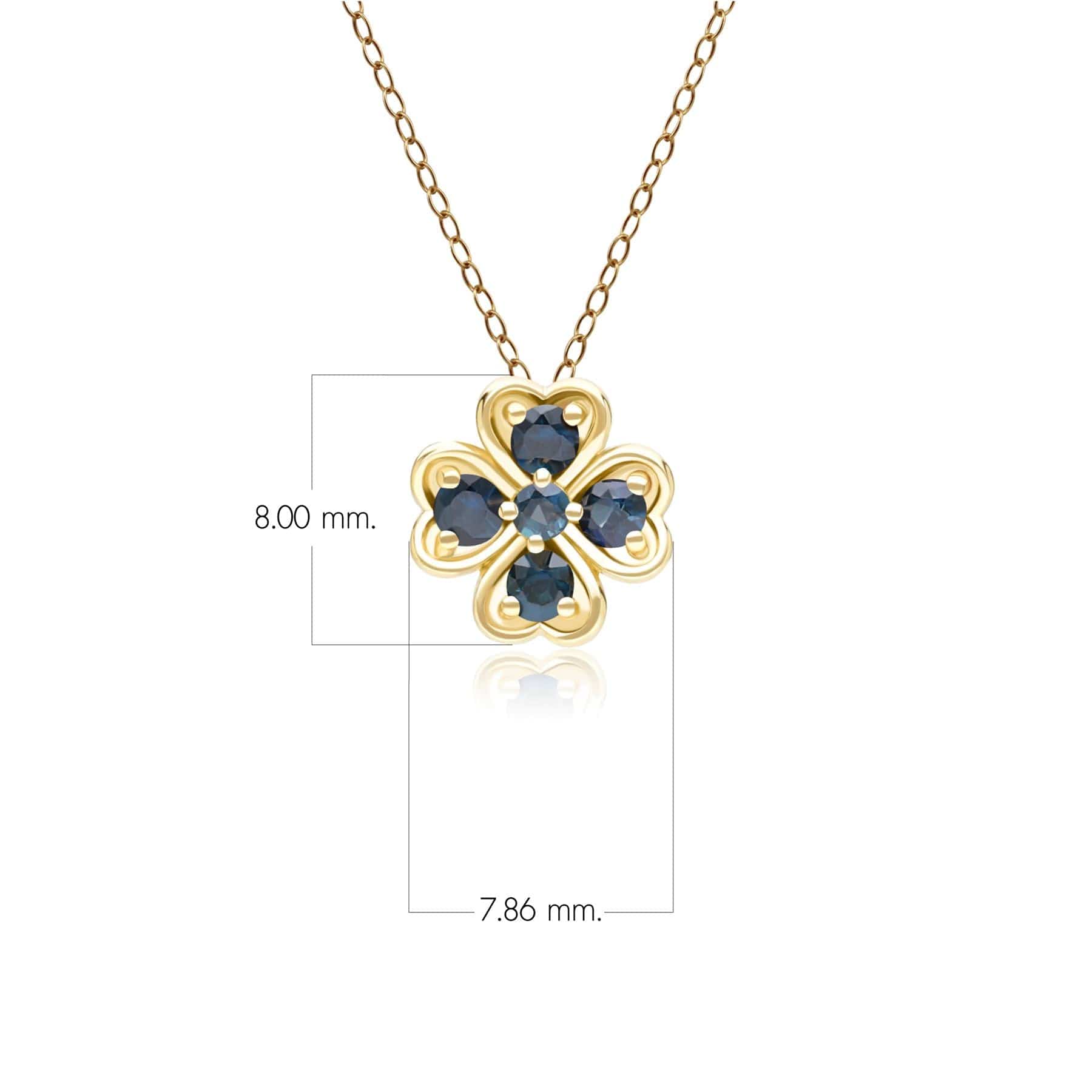 135P2127039 Gardenia Round Sapphire Clover Pendant Necklace in 9ct Yellow Gold Dimensions